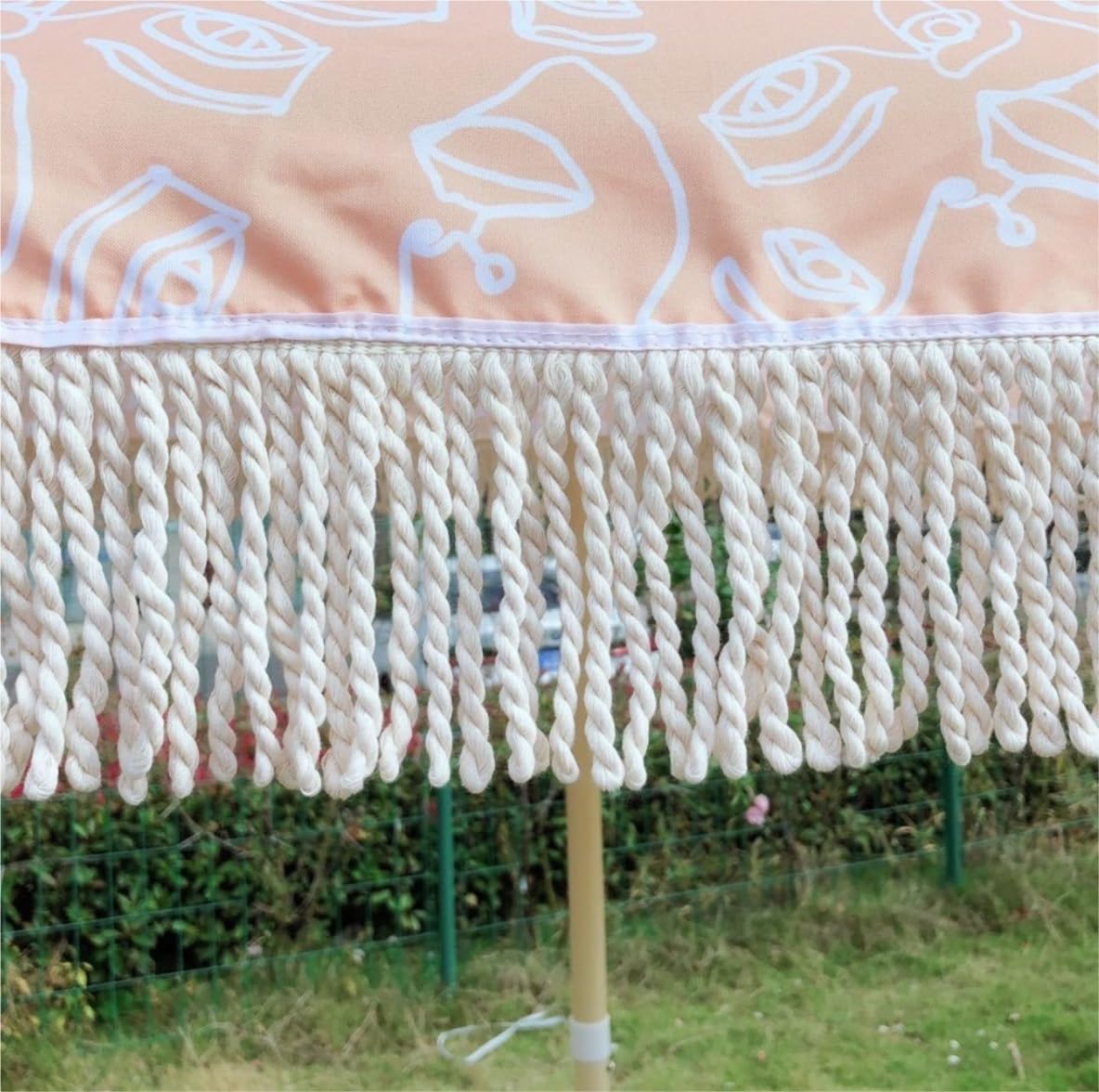 Parasole Parasol Ogrodowy Z Frędzlami O Długości 6,6 Stopy, Funkcja Pochylenia Parasol Plażowy Parasol Zewnętrzny Bez Podstawy Na Taras Ogrodowy Przy Basenie Parasol Ogrodowy(A)