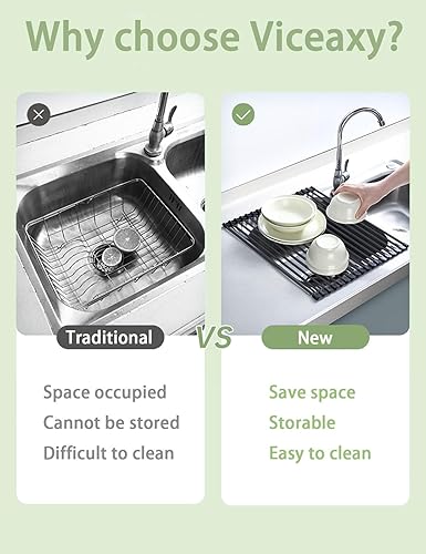 Miniatura 3 de Escurridor de platos enrollable de 20.5 x 13 pulgadas, acero inoxidable con escurridor envuelto en silicona, tapete plegable para fregadero para