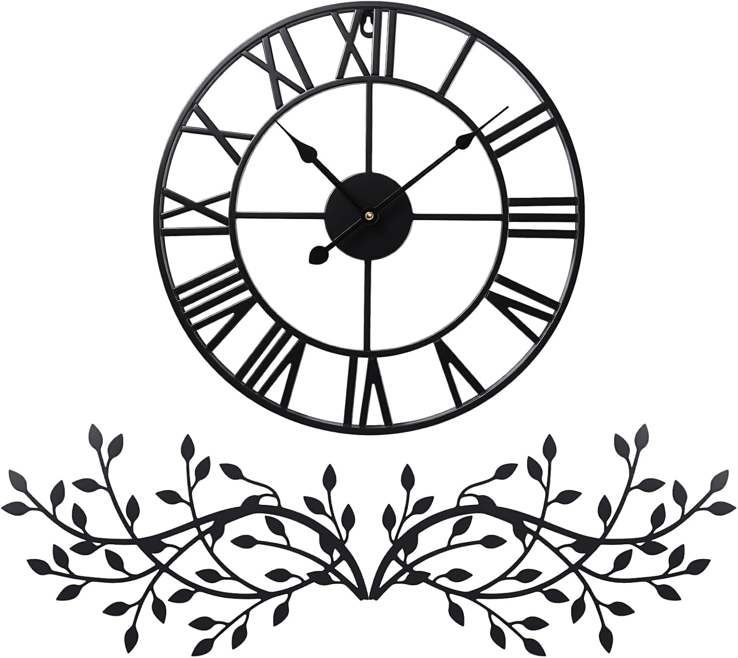 Otoolling 15.7 Inch Metal Wall Clock Metal Tree Leaf Wall Decor Silent Vine Olive Branch Leaf Art Clock for Home Bedroom Living Room Decorations