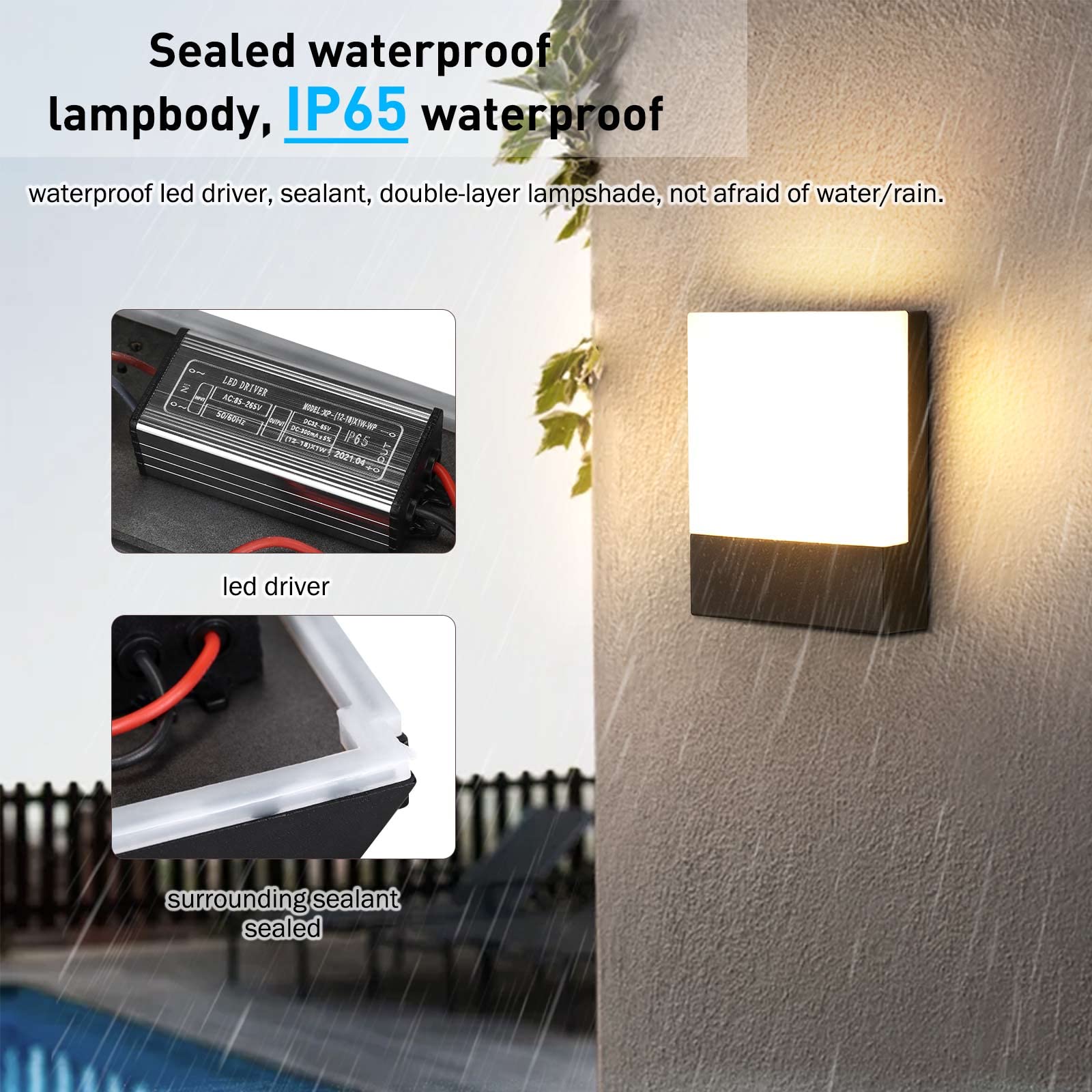 Aussenlampe Wand LED Outdoor Lampe 3000K Wandleuchte Aussen IP65 Wasserdichte Aussenleuchten Hauswand Schwarz Moderne Wandlampe Aussen Aluminium für Treppenhaus, Garten, Veranda, Garage