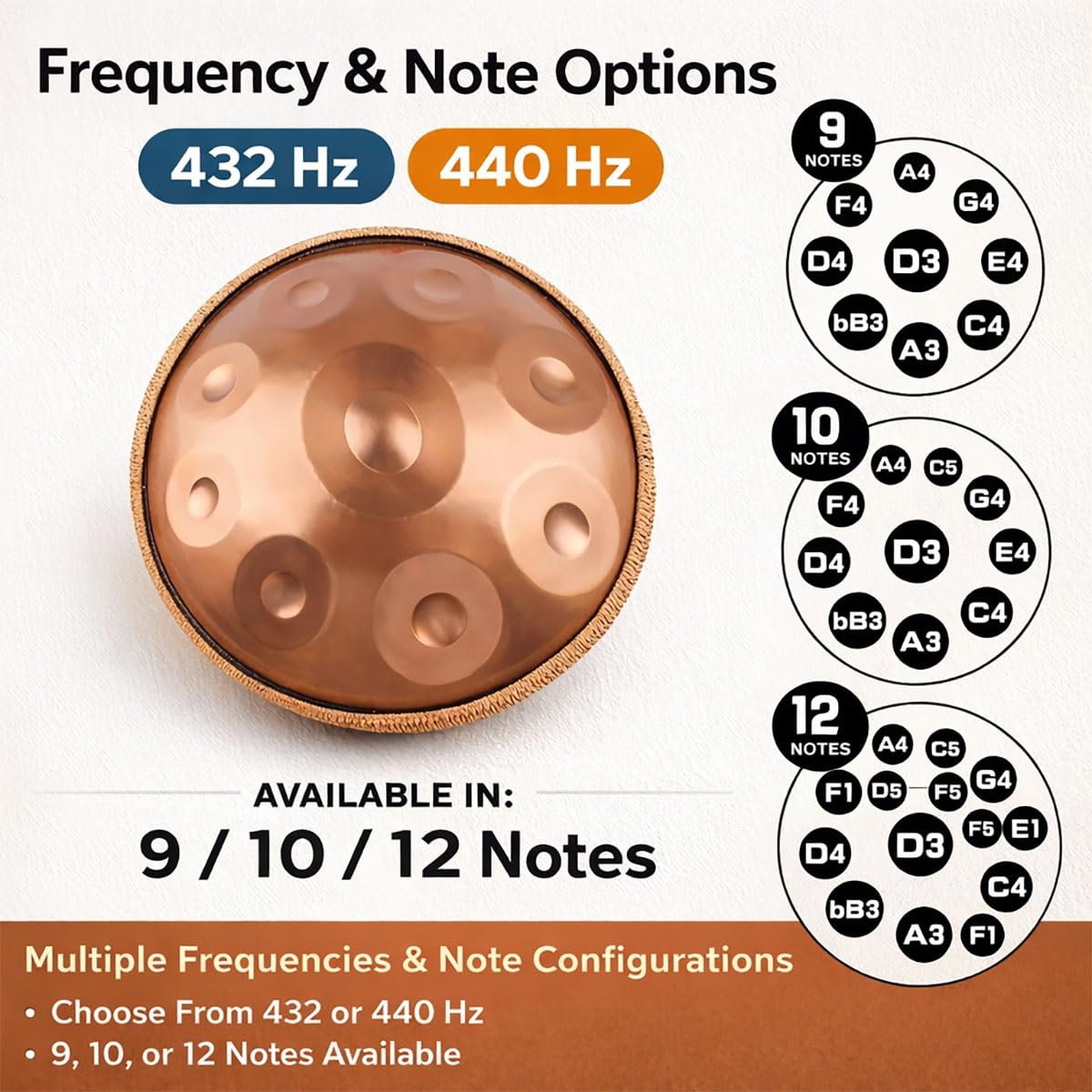 Handpan 432Hz D Minor 9 Note, Tamburo per Meditazione Zen e Guarigione Sonora, Strumento Musicale Etereo per Bagno di Suoni, Kit Completo con Treppiede e Borsa(Blu,432HZ/9Note)