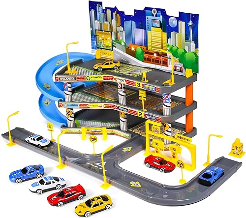 Ultimate Toy Car Garage Juego de vehículos fundidos a presión con 4 autos fundidos a presión, niños a partir de 3 años