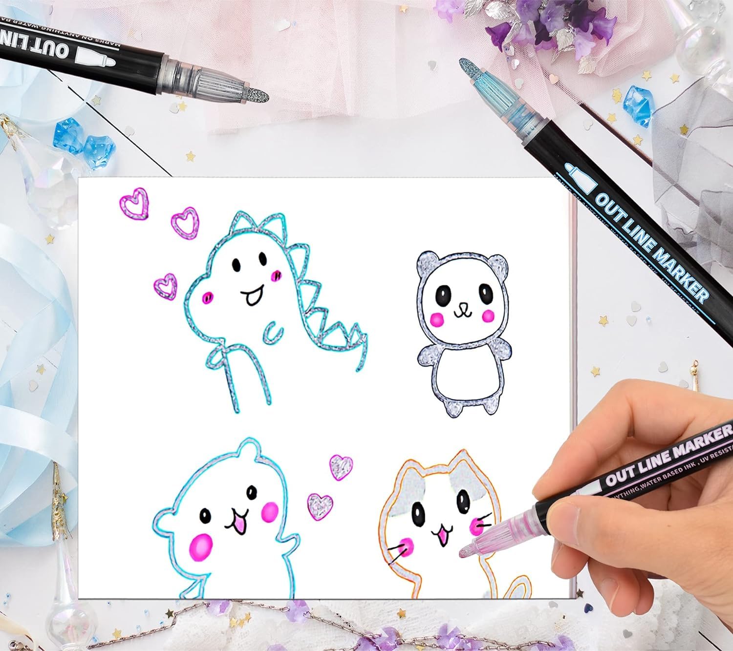 Amazon.com: Gondiane Double Line Outline Pens, 24 Colors Outline