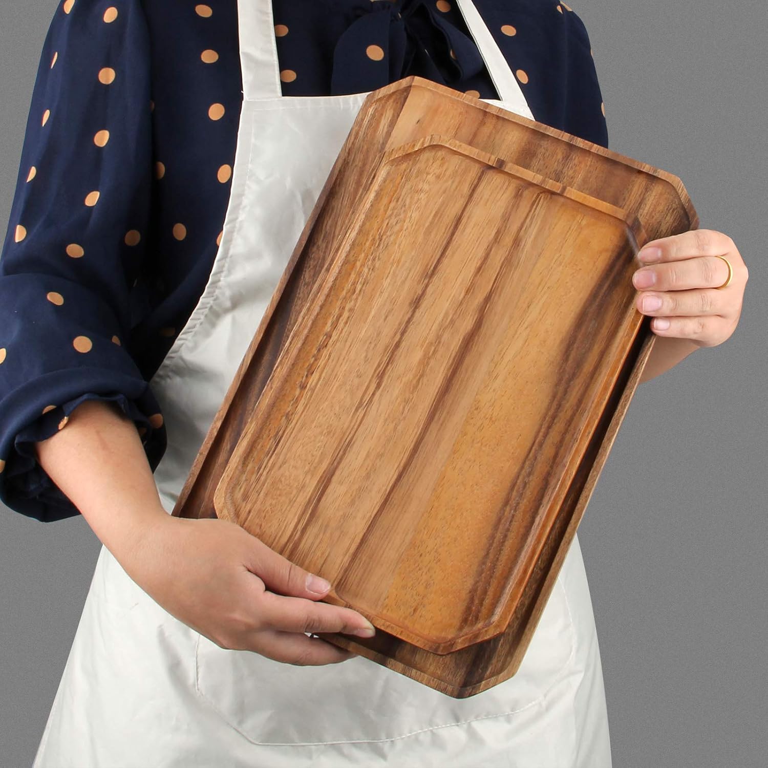 2 Pcs Large Wooden Platters Serving Trays Acacia Wood Charcuterie Platter for Food Charger Plates Cheese Serving Board Rectangular Platters Meat Charcuterie Boards Decorative Vegetable Fruit Tray