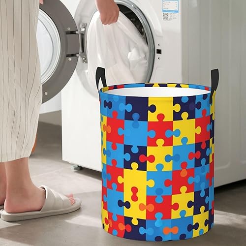 Miniatura 7 de Cesta de almacenamiento redonda grande compatible con rompecabezas coloridos de conciencia sobre el autismo, juguetes impermeables y organizador de