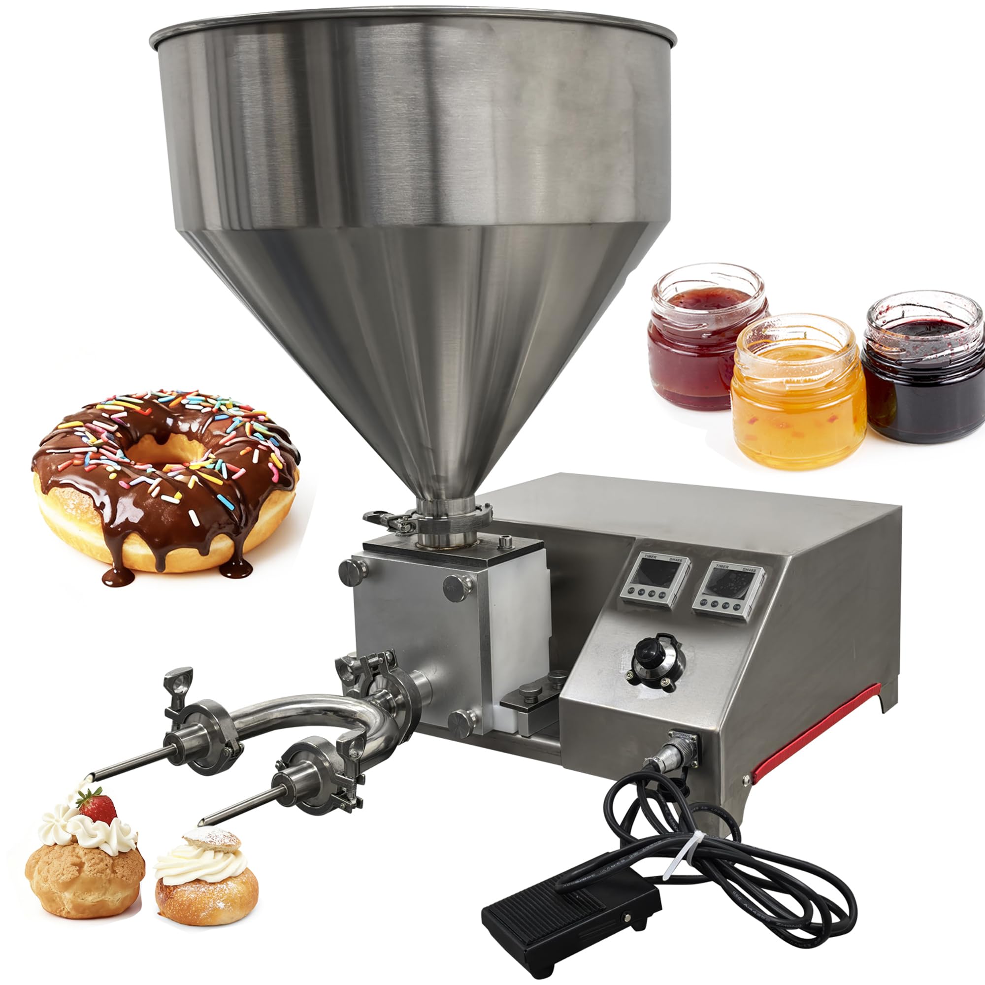 TECHTONGDA 20L Commercial Electric Cream Puff Filling Machine 110V Double Spout Donut Pastry Filler Bread Donut Jam Filling