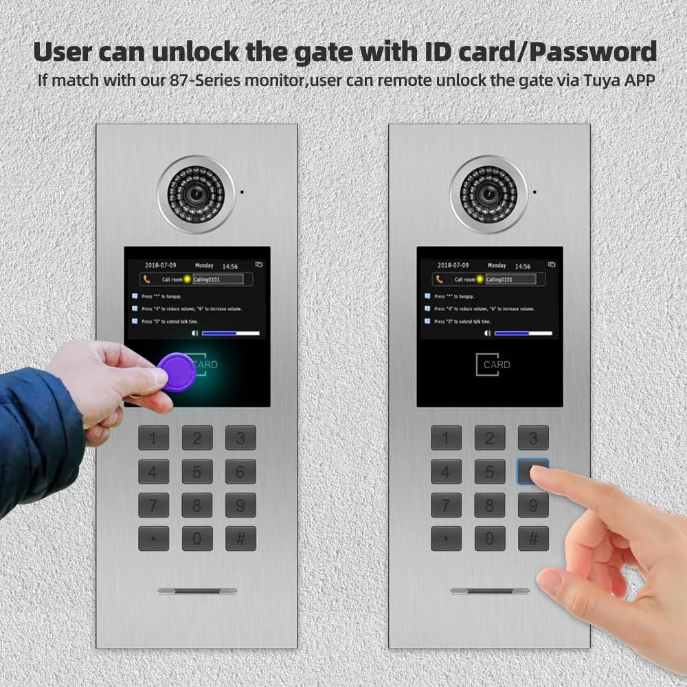 Tuya Smart Video Intercom System 6 Unit 7 Inch IP Video Intercom Phone for Apartment Building Security Home Access Control System with Digital Keypad and IC Card (1 Doorbell+8 Monitor+1 POE)