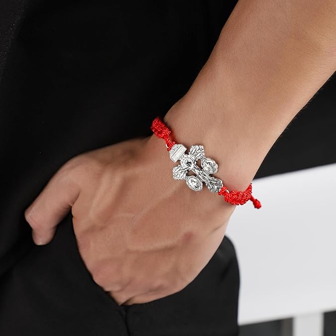Pardon Crucifix Religious Bracelet for Women Men,St Benedict Bracelet,Milagrosa Medal Bracelets,La Cruz Del Perdon Catolica,Crucifijo Del Perdon,Crucifijos Catolicos,Medalla De San Benito Bracelets(Red)
