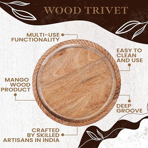 Miniatura 3 de K & R Salvamanteles de madera para ollas y sartenes  Madera de mango natural  Salvamanteles de madera para platos calientes  Tabla de cortar de