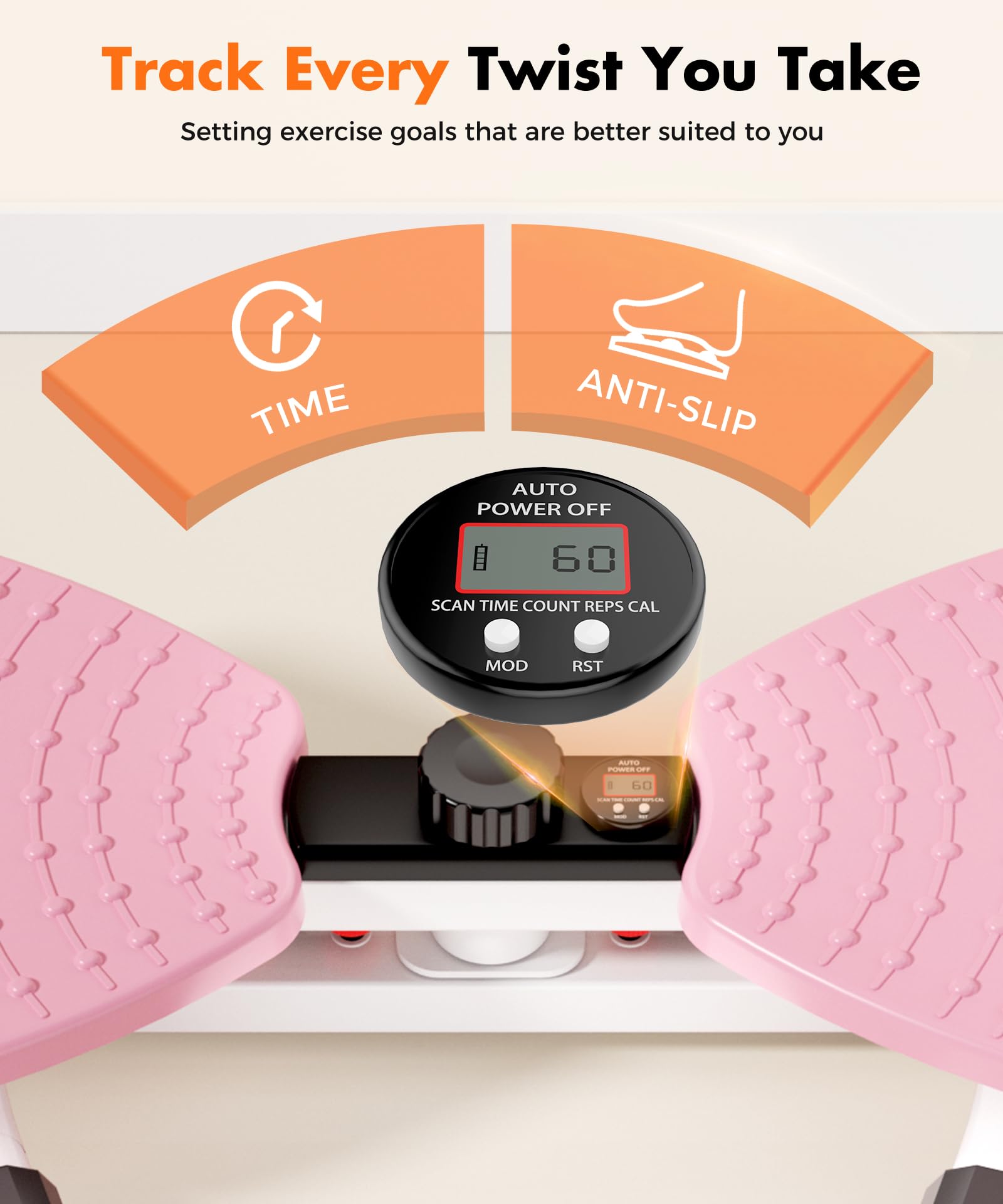 RENRUI Waist Twister Machine Exercise Fitness Tool, Ab Twister Board with the Smart LED Digital Monitor, 300lbS Capacity & 20dB Ultra-Quiet, Anti-Slip Home Gym Workout Equipment（Pink）