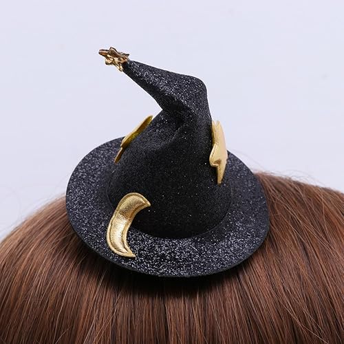 Miniatura 2 de Happyyami 2 piezas mini sombrero de bruja tocados mujeres niña sombrero pinzas pelo horquillas lindo pasadores negro