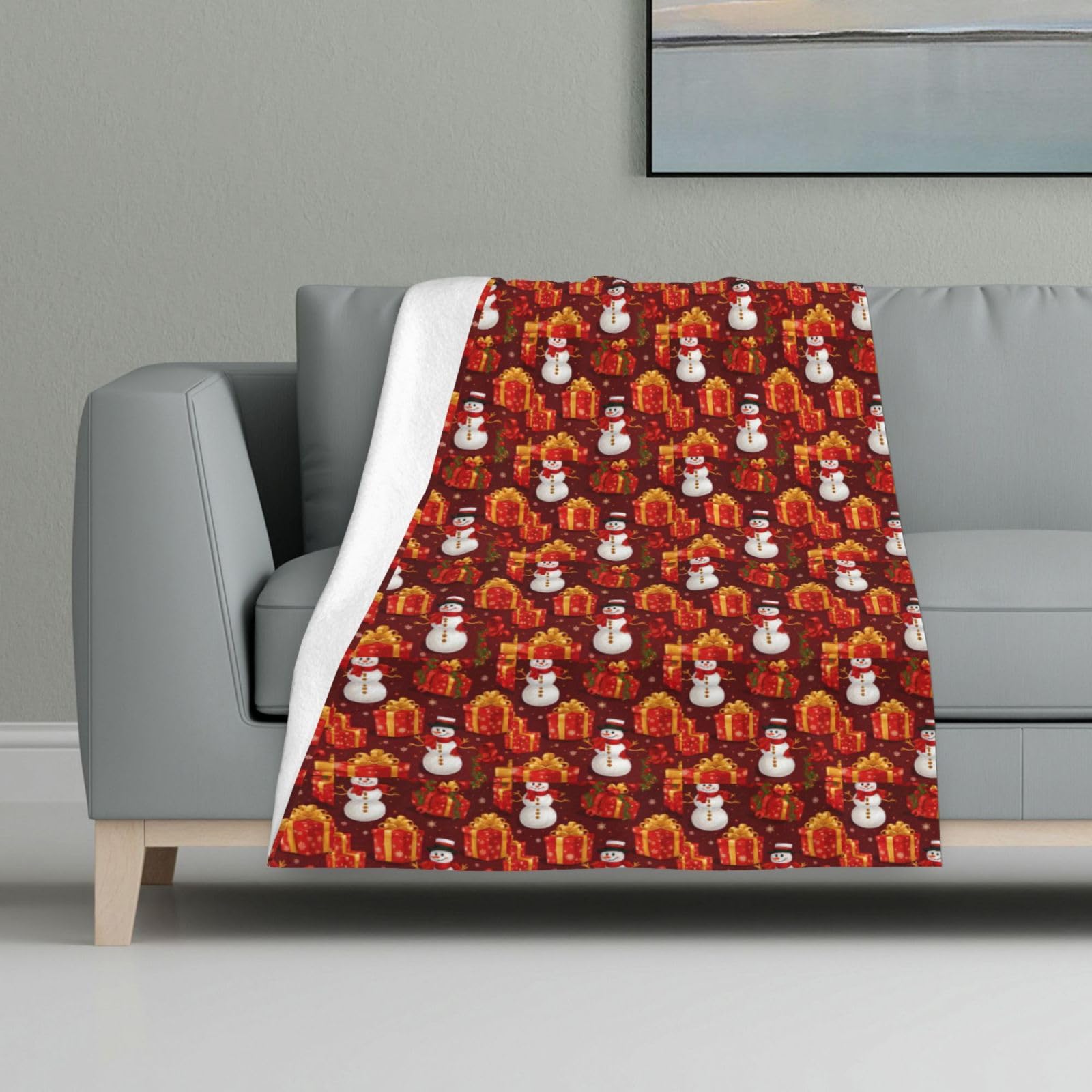 Couverture en flanelle plaid chaud bonhomme de neige pour canapé