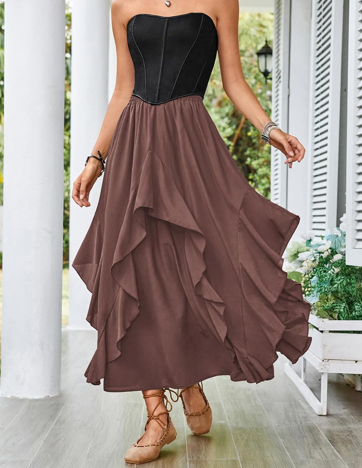 SCARLET DARKNESS Long Skirts for Women 2026 Ruffled Chiffon Flowy Renaissance Maxi Skirt - Image 3