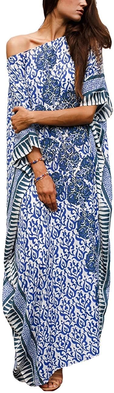 Womens Long Bathing Suits Cover Up V Neck Casual Caftan Beach Swimwear Maxi Dress