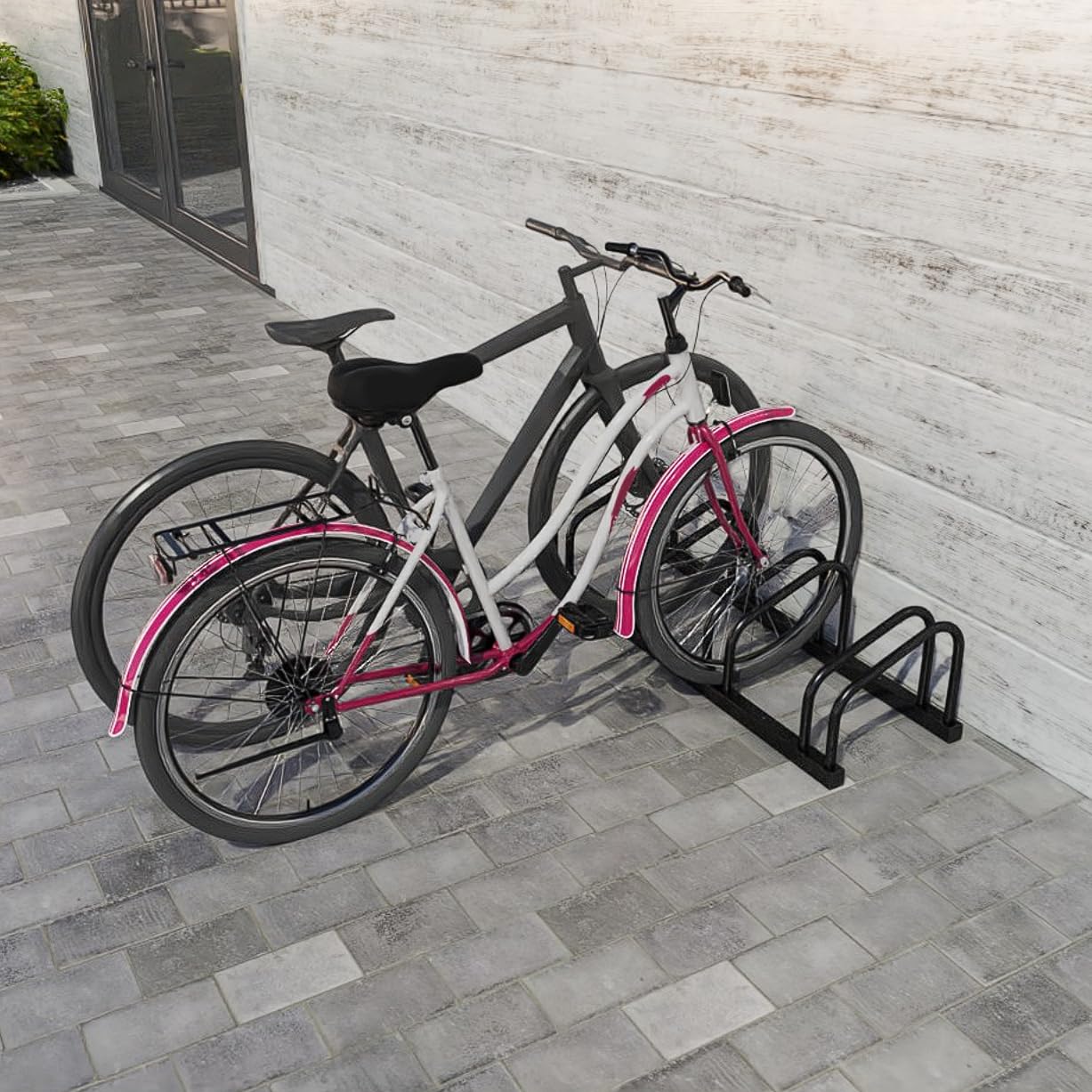 Aufun Supporto per bicicletta in acciaio legato con viti, per garage, bicicletta (per 8 biciclette, nero)