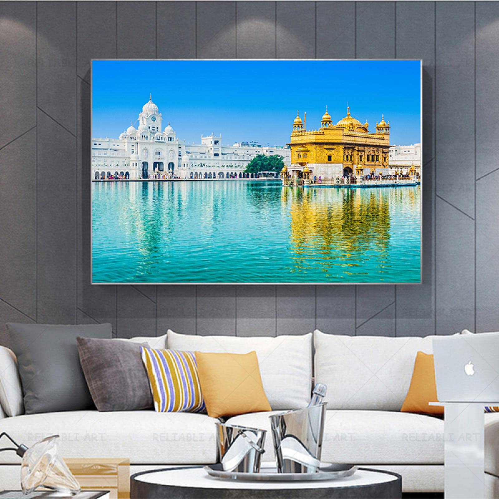 KADING Sikhism Canvas Painting Golden Temple Amritsar Posters Wall Art Hindu Religion Holy Land Pictures for Living Room Decor 70x100cm(28x39in) Inner Frame