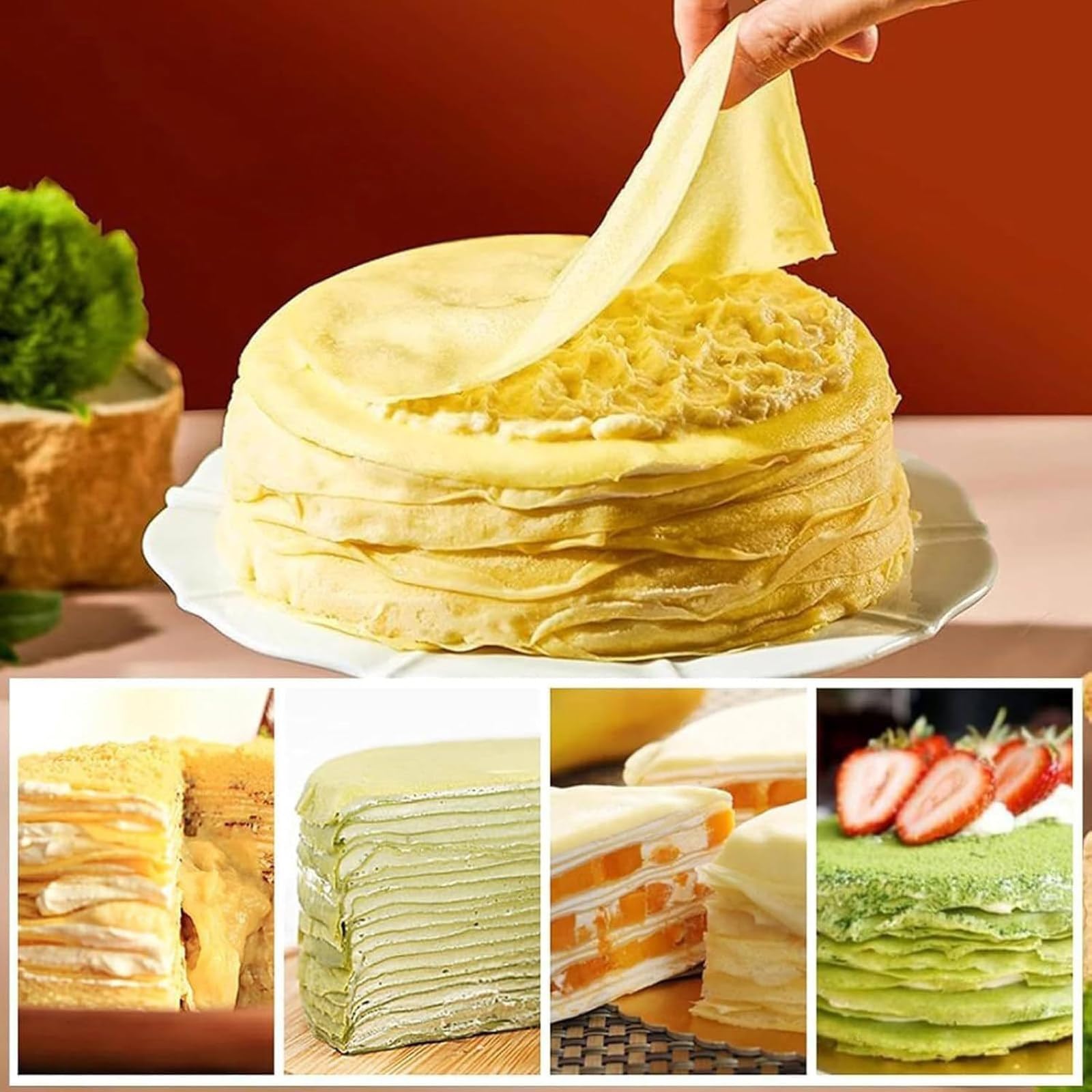 Macchina Professionale Automatica per La Preparazione di Torte Mille Crepe, Macchina per Sfoglie di Uova a Mille Strati E Macchina per Basi di crêpe, Diametro: Stampi da 6"/8" 8in