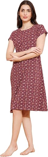 Mushy Mod Women's Cotton Shapes Print Knee Length Night Dress/Night Gown/Short Nighty - MM-3003