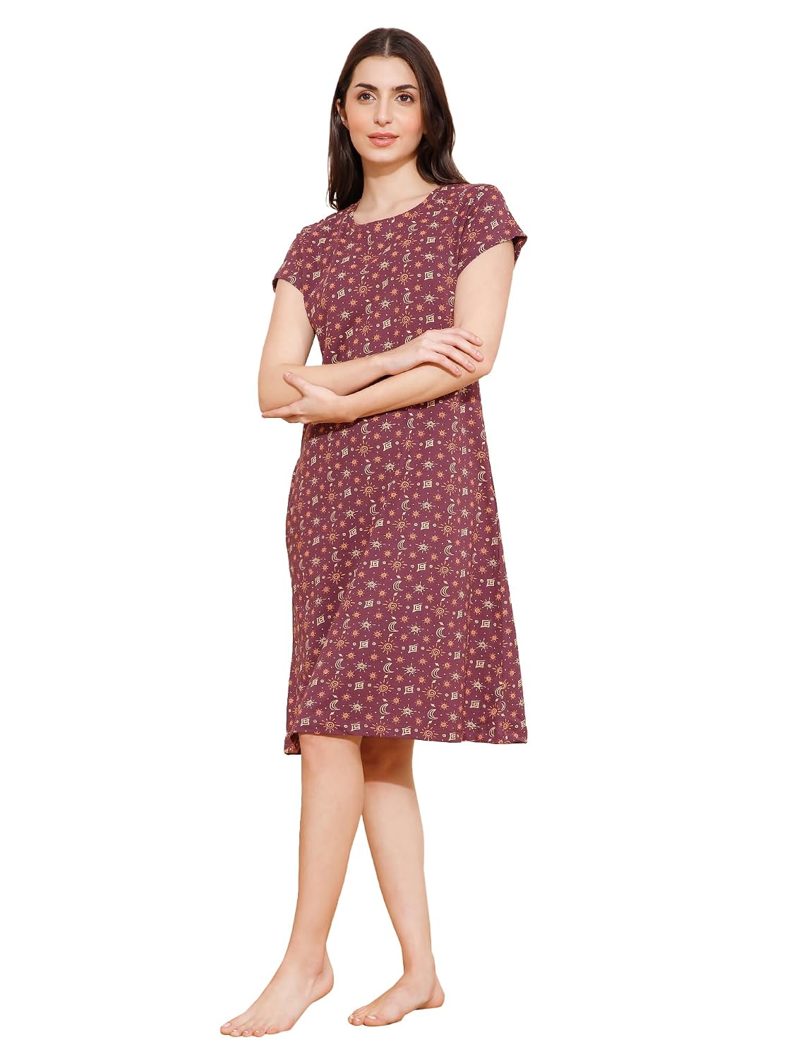 Mushy Mod Women's Cotton Shapes Print Knee Length Night Dress/Night Gown/Short Nighty - MM-3003 - Review, Price and Buying Guide