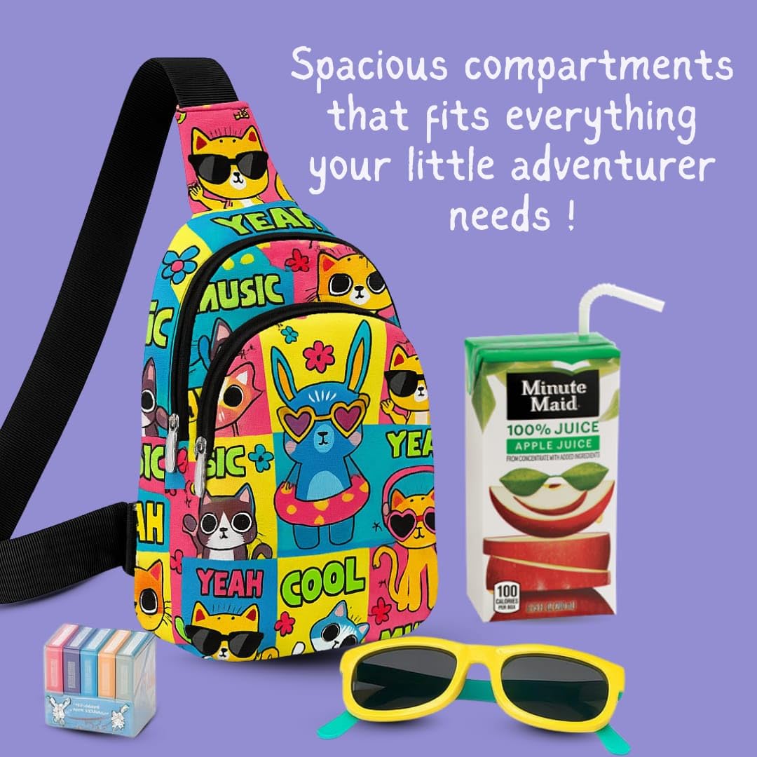 Cots and Cuddles 10pc Cat Print Colourful Cross body Bags for Boys and Girls Kids School, Picnic, Return Gifts, Office 1