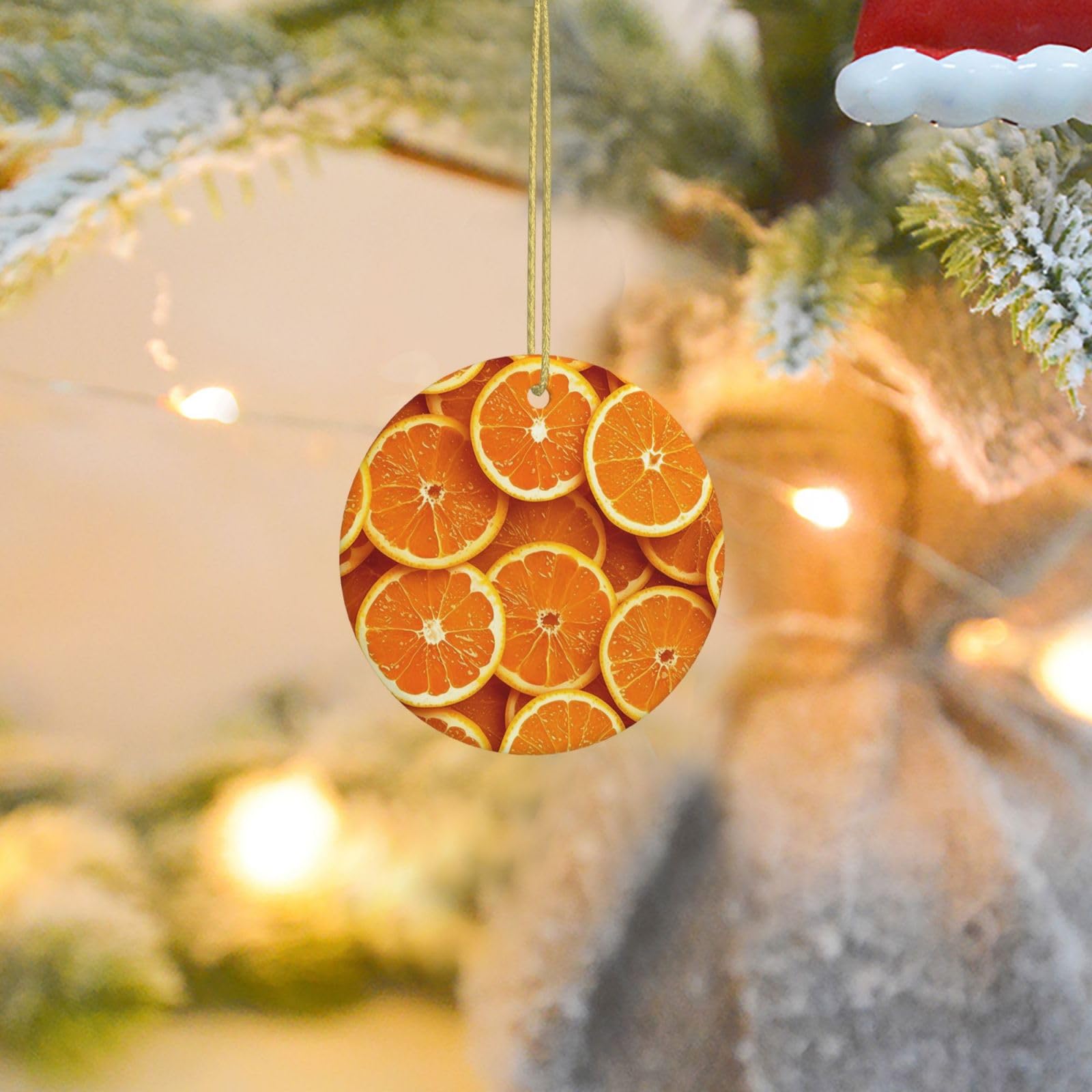Christmas Tree Ornaments Ceramics Christmas Round Decorations Orange Slices Ceramics Ornaments Circle Pentagram Xmas Tree Hanging Pendant for Christmas Tree Party Holiday Home Decor