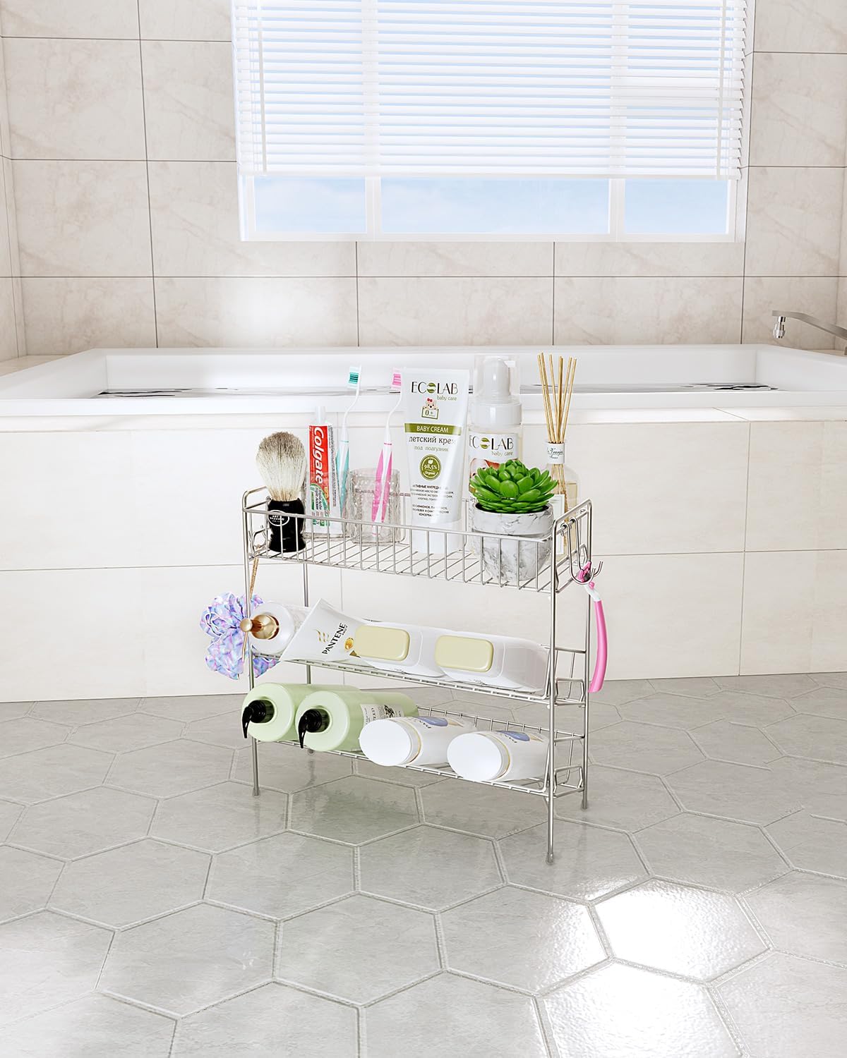 YQh 3-Tier Bathroom Counter Organizer, shower storage, corner shower shelf,shower caddies，Stainless steel material, durable and rust - free