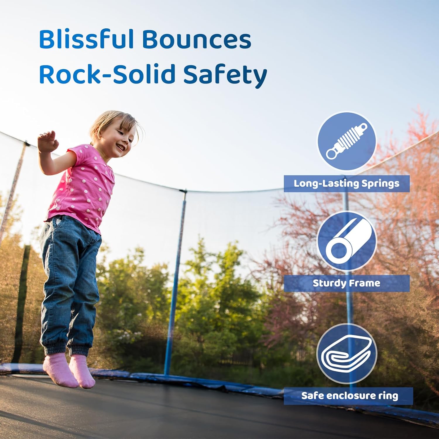 Skybound Trampoline 14FT 15FT 16FT Recreational AiryBounce Trampolines with Enclosure Outdoor Trampoline for Kids and Adults with Safety Net and Spring Padding