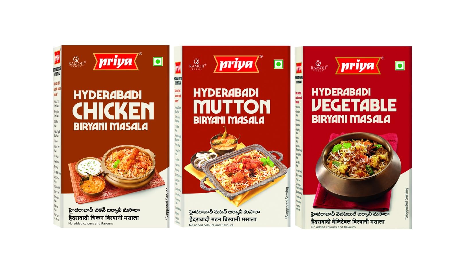 Priya Hyderabadi Chicken Biryani, Mutton, Vegetable (50g Each) - Authentic, Aromatic, Flavourful Spice Mix - Easy to Cook