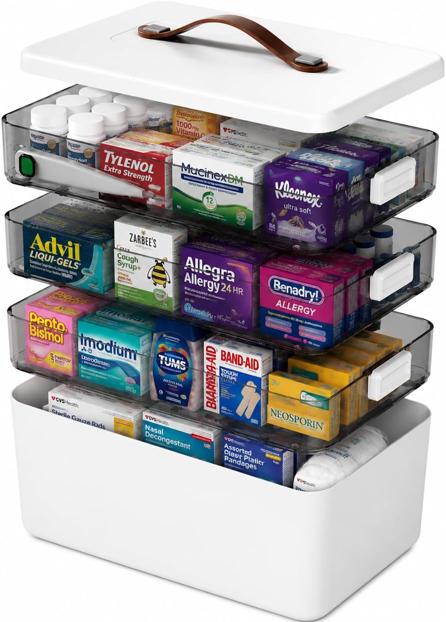 4-Tier Medicine Organizer - Portable Medicine Cabinet with Handle