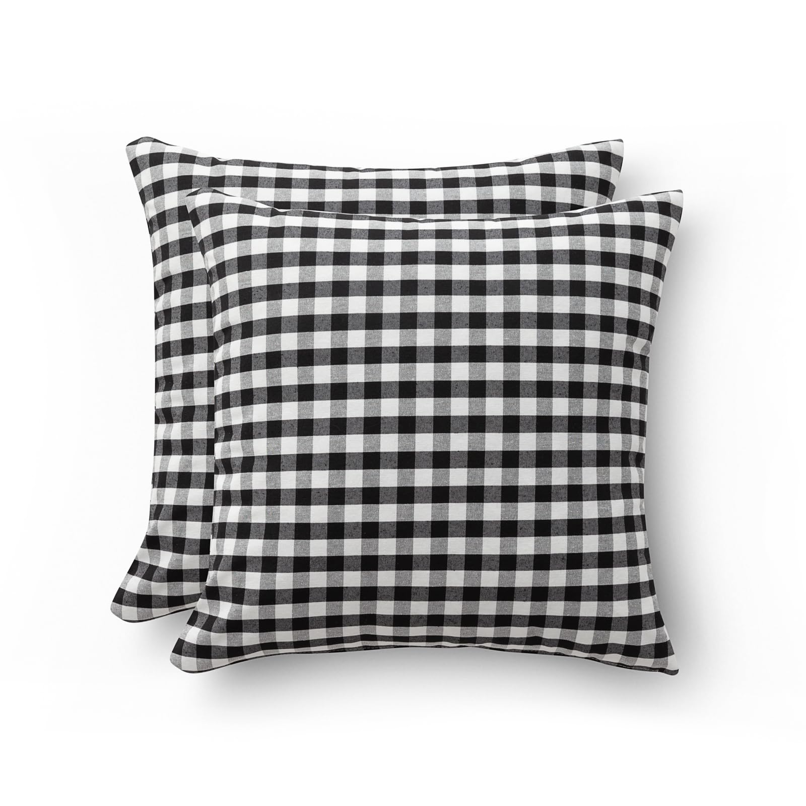 GAMUSI Set of 2 Vichy Chequered Cushion Cover 45 x 45 – Decorative Cushion Covers Sofa with Zip, Cotton, Breathable and Soft, Black