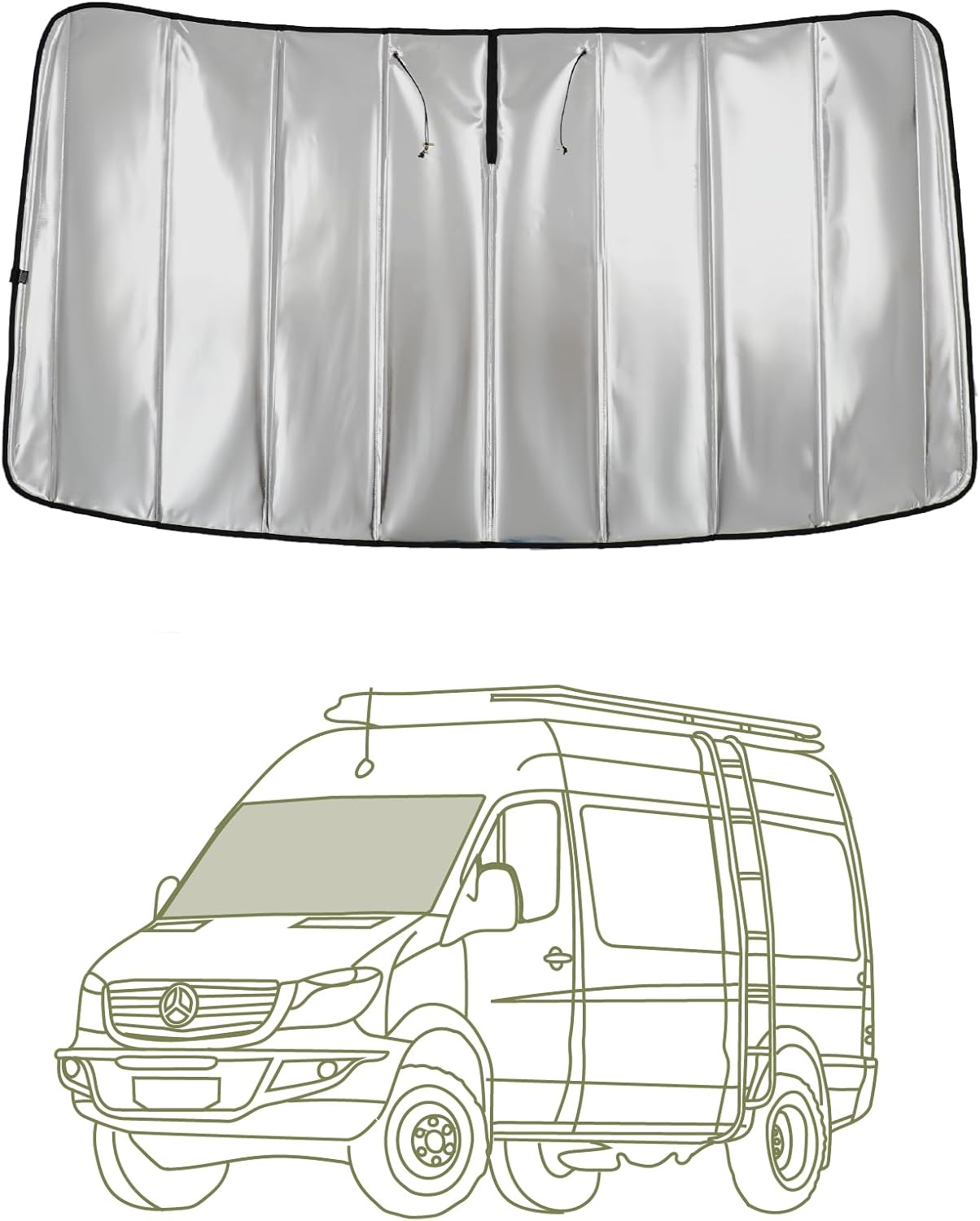 VanEssential Insulated Reflective Blackout Window Cover Designed for Mercedes-Benz NCV3 & VS30 (Van Years 2007 to Current), Front Windshield, Charcoal Gray Reflective
