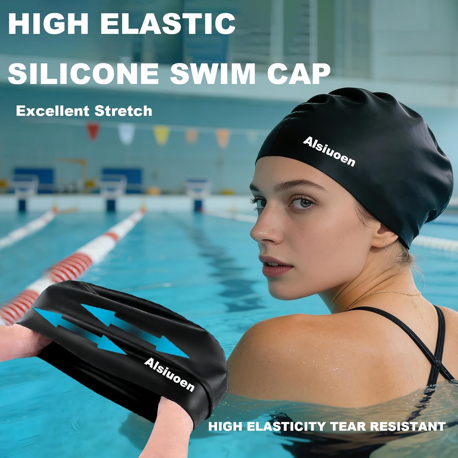 Silicone Swim Cap for Long Hair,Extra Large Waterproof Swim Cap for Women Men,Pool Swimming Cap for Thick Curly Hair,Braids and Dreadlocks,Large Size Swim Hat