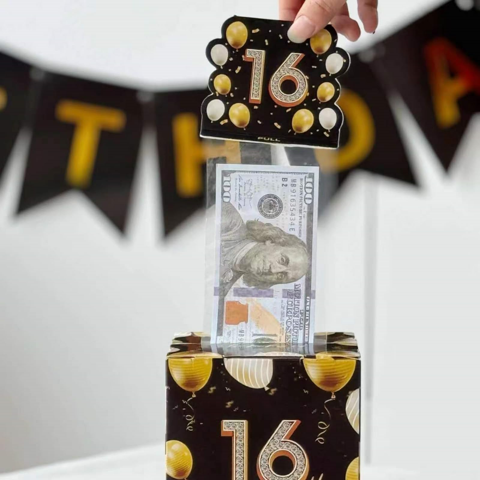 Birthday Money Pull Box With DIY Stickers - Surprise Cash Gift Present For Any Age Celebration