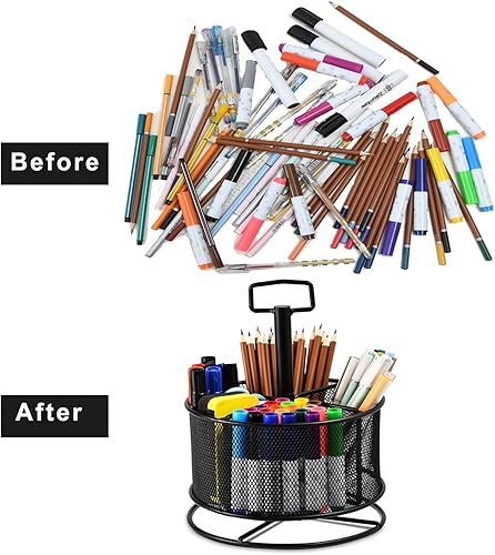 Miniatura 5 de Marbrasse Soporte multifuncional de malla giratorio de 360 grados + organizador de escritorio de malla con 2 cajones