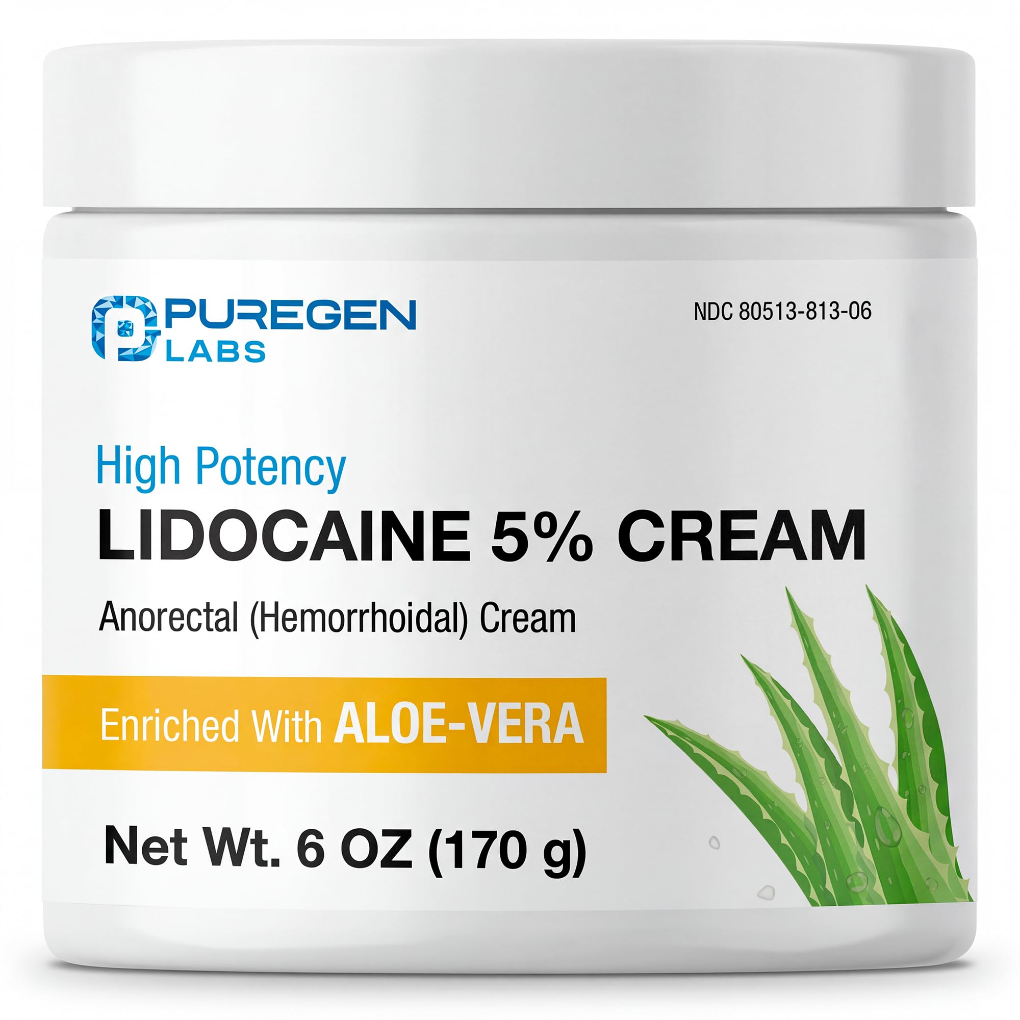 Puregen Labs 5% Lidocaine Numbing Cream Maximum Strength | Topical Anesthetic for Aches, Itching, Soreness, Burning, Tattoos, & Bruises | Enriched with Aloe-Vera | Made in USA | 6 Oz