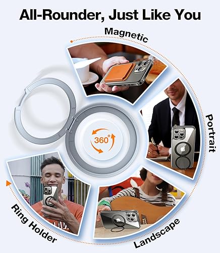 Miniatura 4 de TORRAS Anillo magnético giratorio de 360 para iPhone 15 Pro Max, diseñado para MagSafe con soporte y soporte de anillo, grado militar, a prueba de