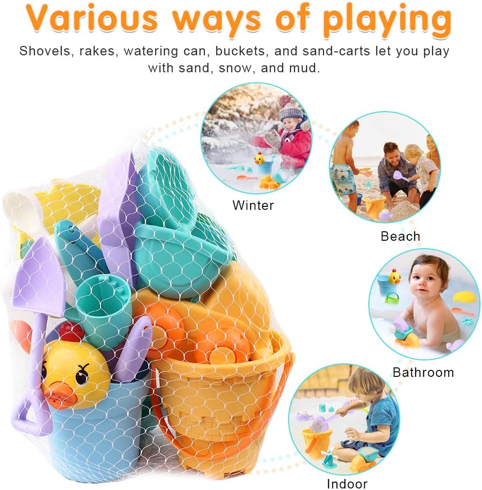 StillCool 25pcs Kids Beach Sand Toys Set, Includes Sand Water Wheel, Castle Molds, Truck Bucket, Beach Shovels RakesTool Kit, Hourglass, Sea Animal Molds, Watering Can
