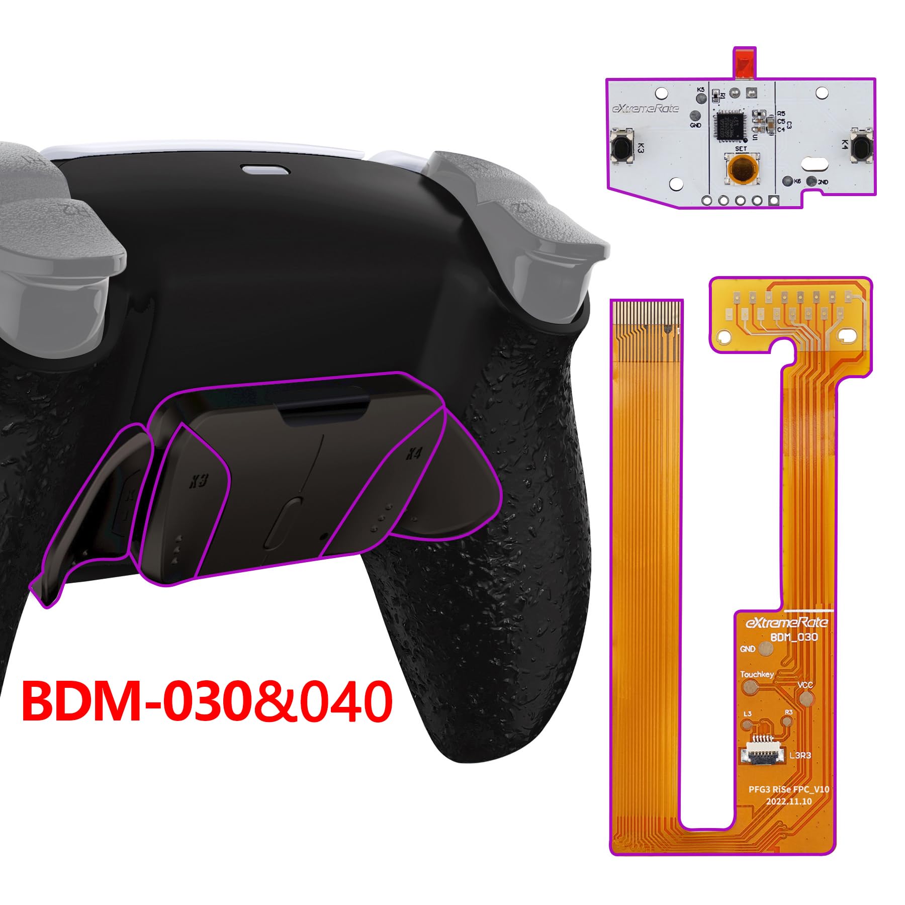 eXtremeRate Real Metal Buttons (RMB) Programable RISE4 Remap Kit para ps5 BDM-030/040/050 Actualización Board & Carcasa Trasera & 4 Palancas Botones Traseros para ps5 Control(Salpicaduras Negras)