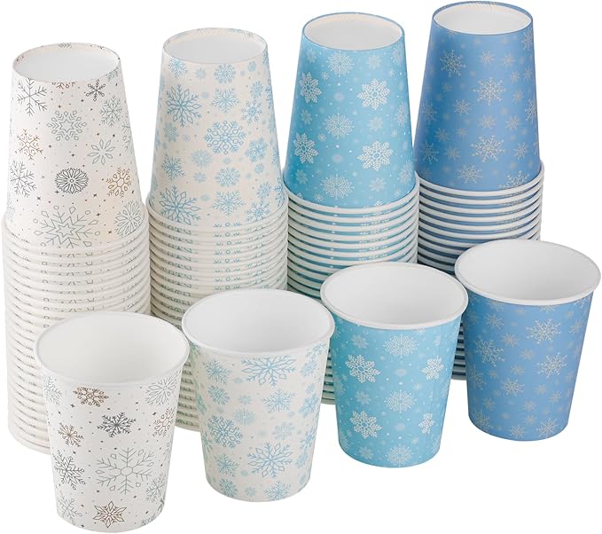 🎄 Christmas Cups! 100 Pack Festive Snowflake Paper Cups