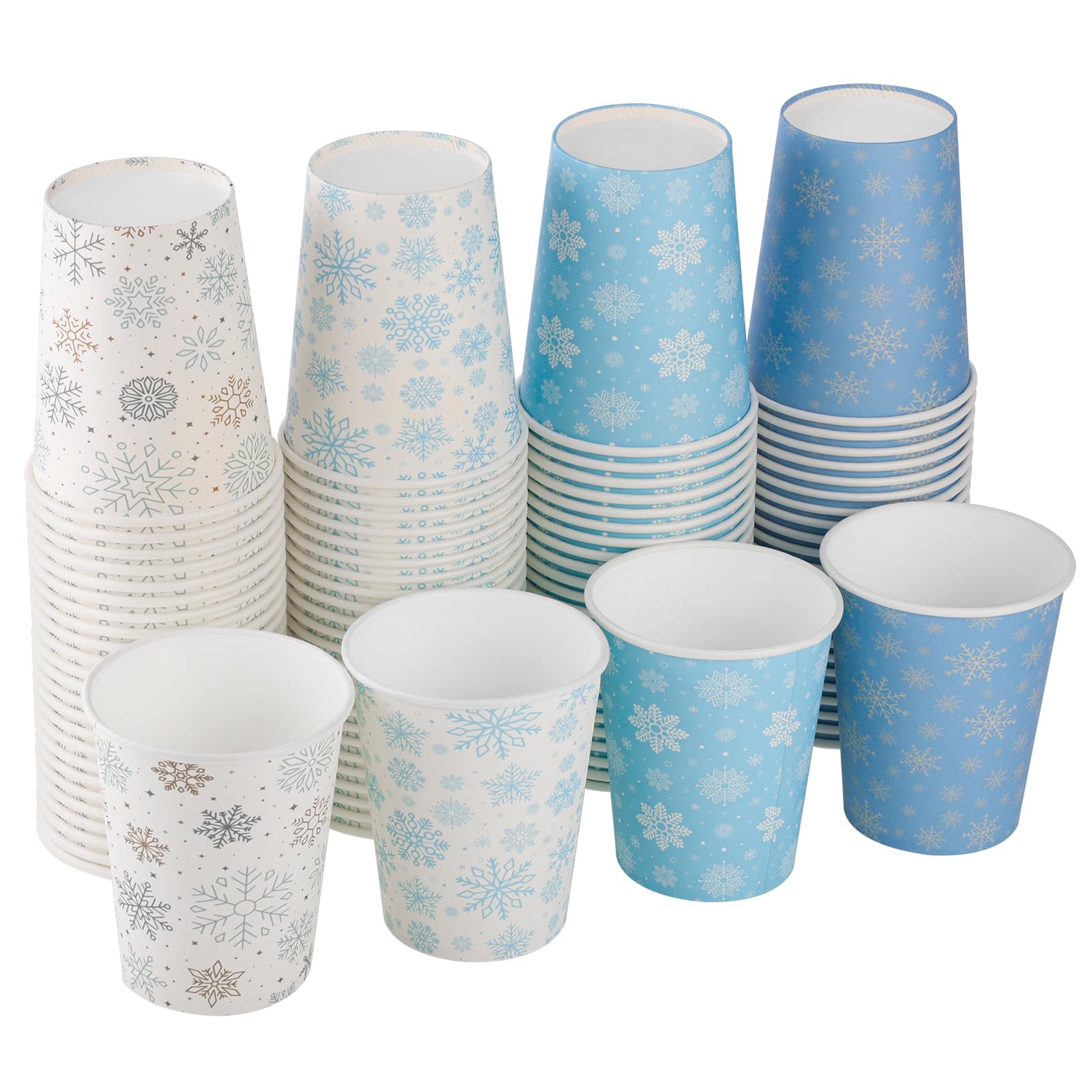 Lot de 100 gobelets jetables en carton Motif flocon de neige 266 ml