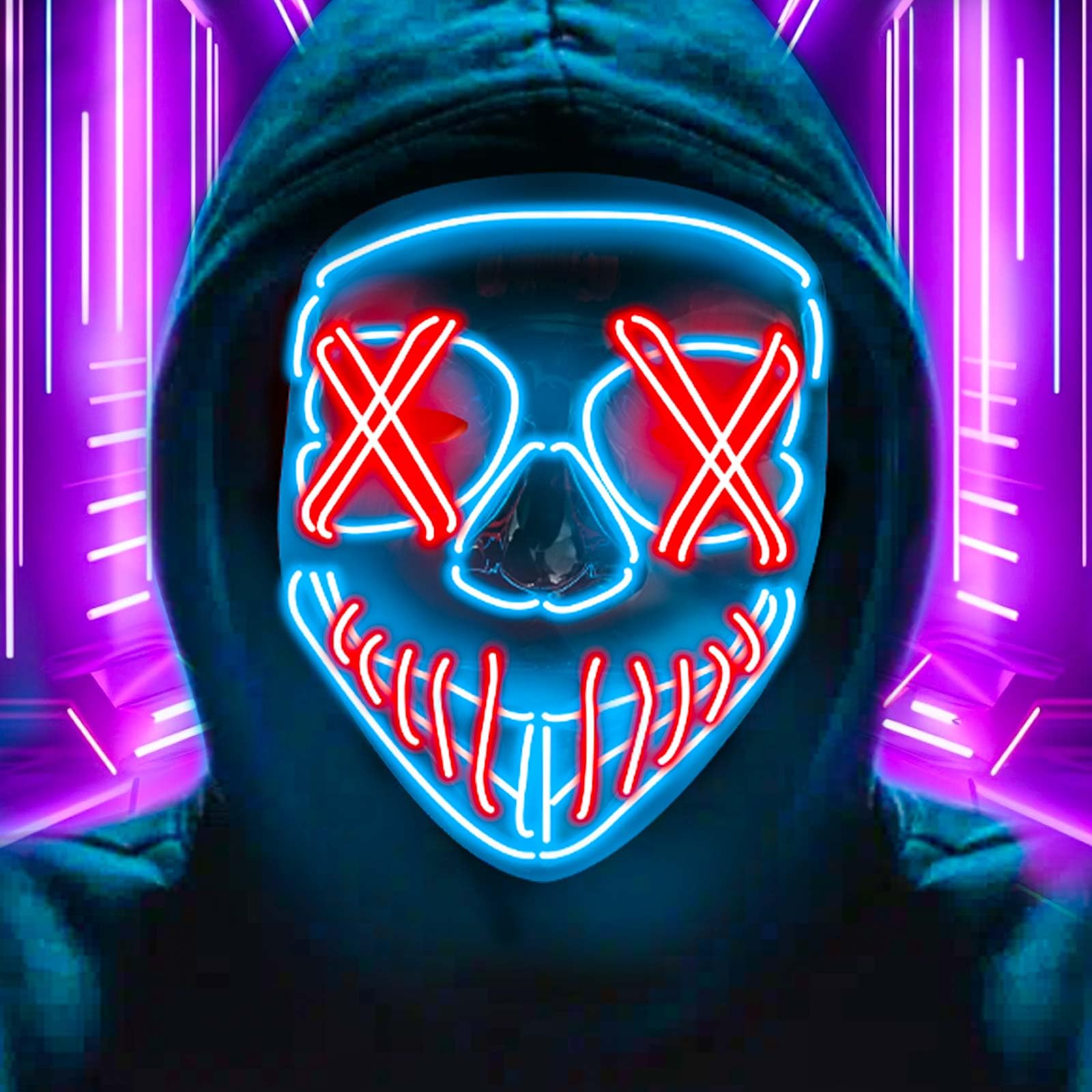 LED Mask Halloween Light Up Purge Mask Glow in the Dark Scary Costumes for Adults Halloween Cosplay Men