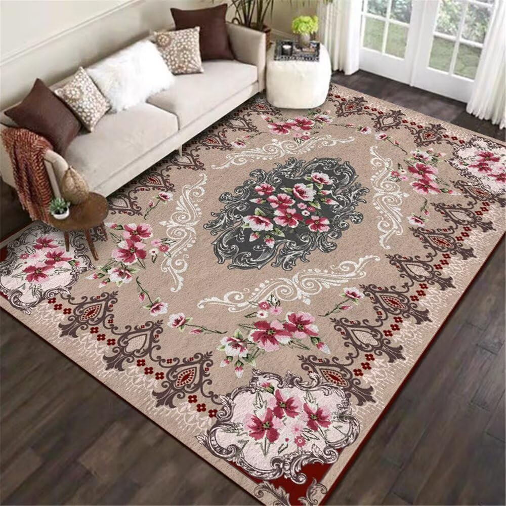 Tapis chambre fille 50x80cm rouge et vintage floral pour decoration salon
