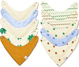 NINTARABABY Bandana Bibs - 100% Organic Premium Muslin Cotton, Absorbent, Soft, Adjustable Snap Buttons, Reversible, 7-Layers for Drooling, Teething, Feeding, Gifts for Babies Ages 0-3, Pack of 10