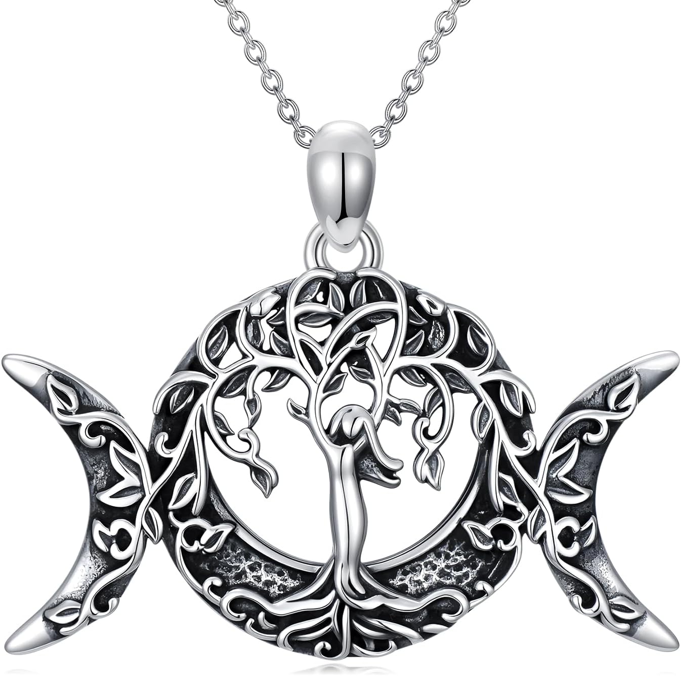 YYB Witch Necklace 925 Sterling Silver Witch Knot/Cat/Sun and Moon/Lilith/Hecate/Triple Moon Necklace for Women Wiccan Pagan Jewelry Gift