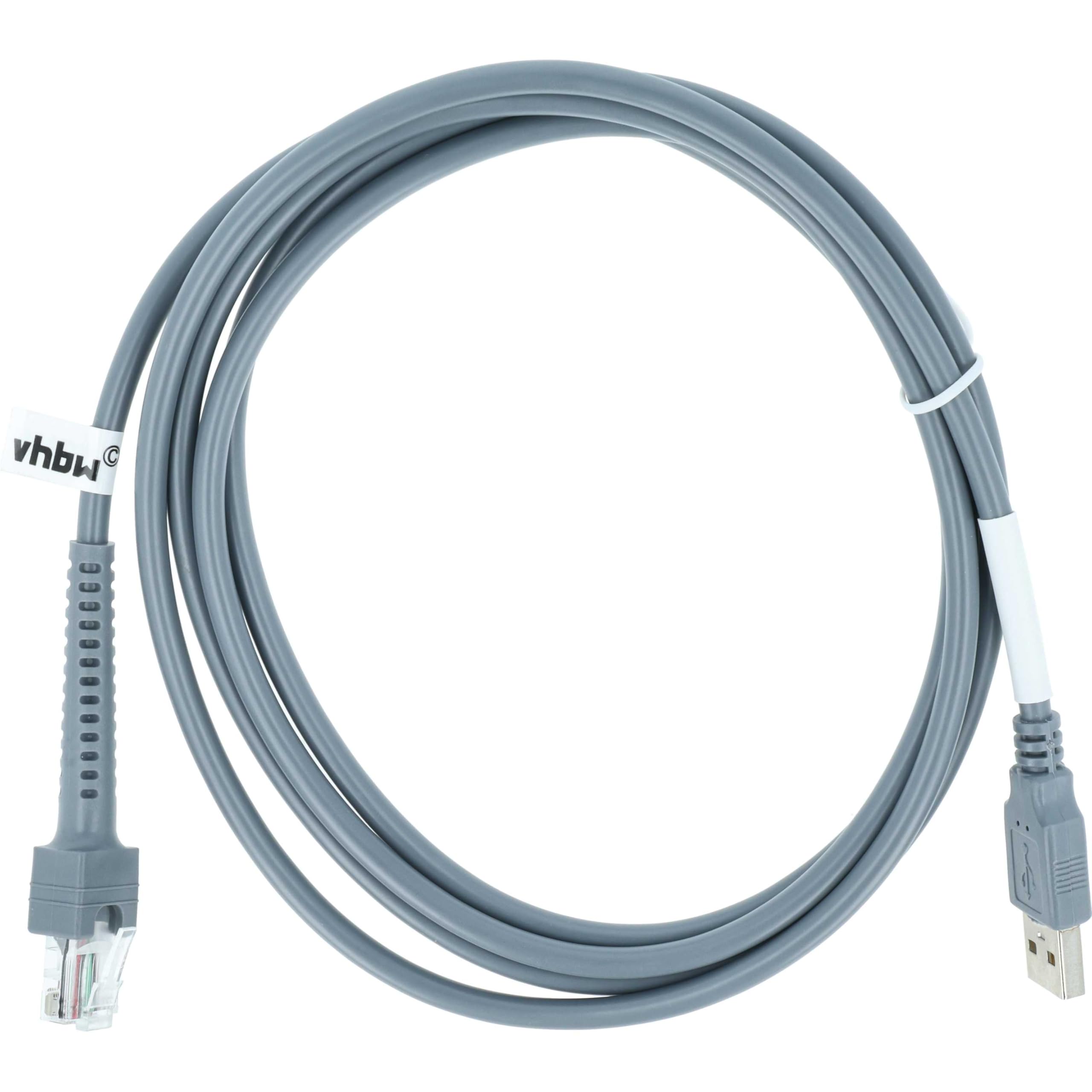 vhbw Cable de Datos USB 2.0 (m) a RJ45 (m) Compatible con Zebra DS2208, DS3400, DS3408, DS3508, DS3578 escáner de código Barras - Cable, 2 m Gris