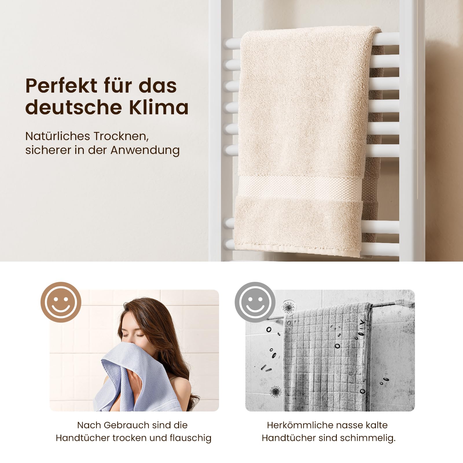 Heilmetz Badheizkörper Weiß Handtuchtrockner 1800 x 600 mm Heizung Mittelanschluss
