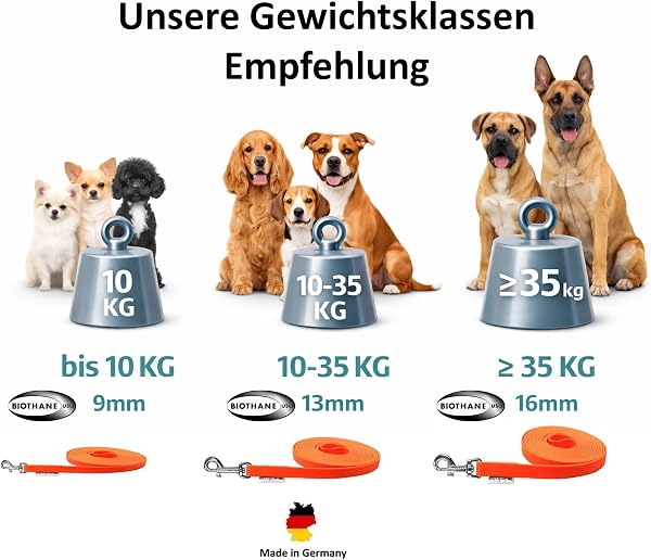 Hundeleine Biothane – Schleppleine, Übungsleine 1m bis 20m für kleine, mittlere und große Hunde – mit und ohne Handschlaufe, mit und ohne Ruckdämpfer - 3