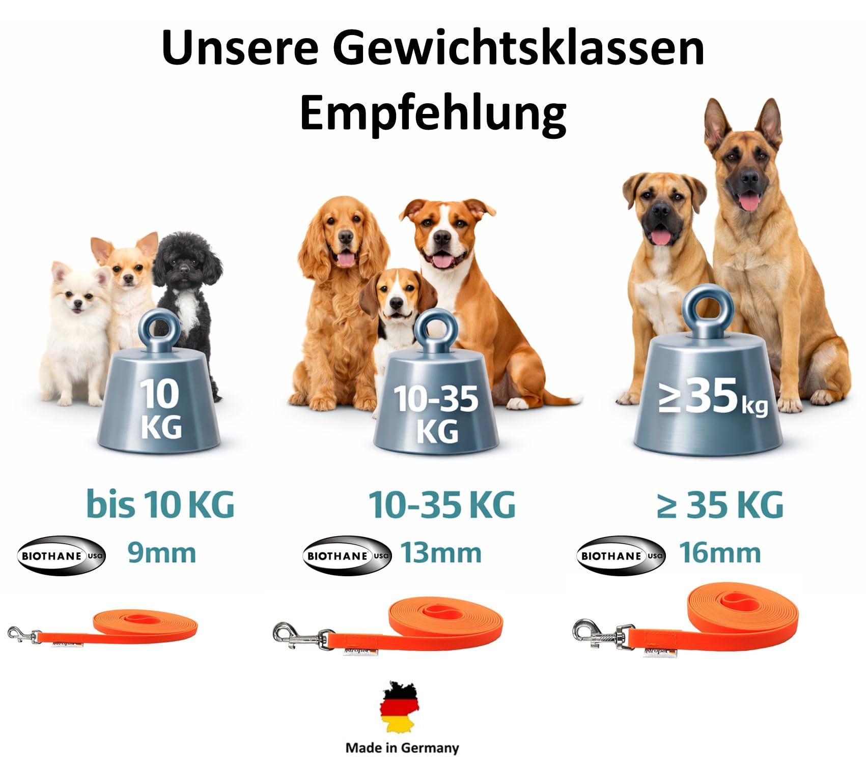 Hundeleine Biothane – Schleppleine, Übungsleine 1m bis 20m für kleine, mittlere und große Hunde – mit und ohne Handschlaufe, mit und ohne Ruckdämpfer - 4
