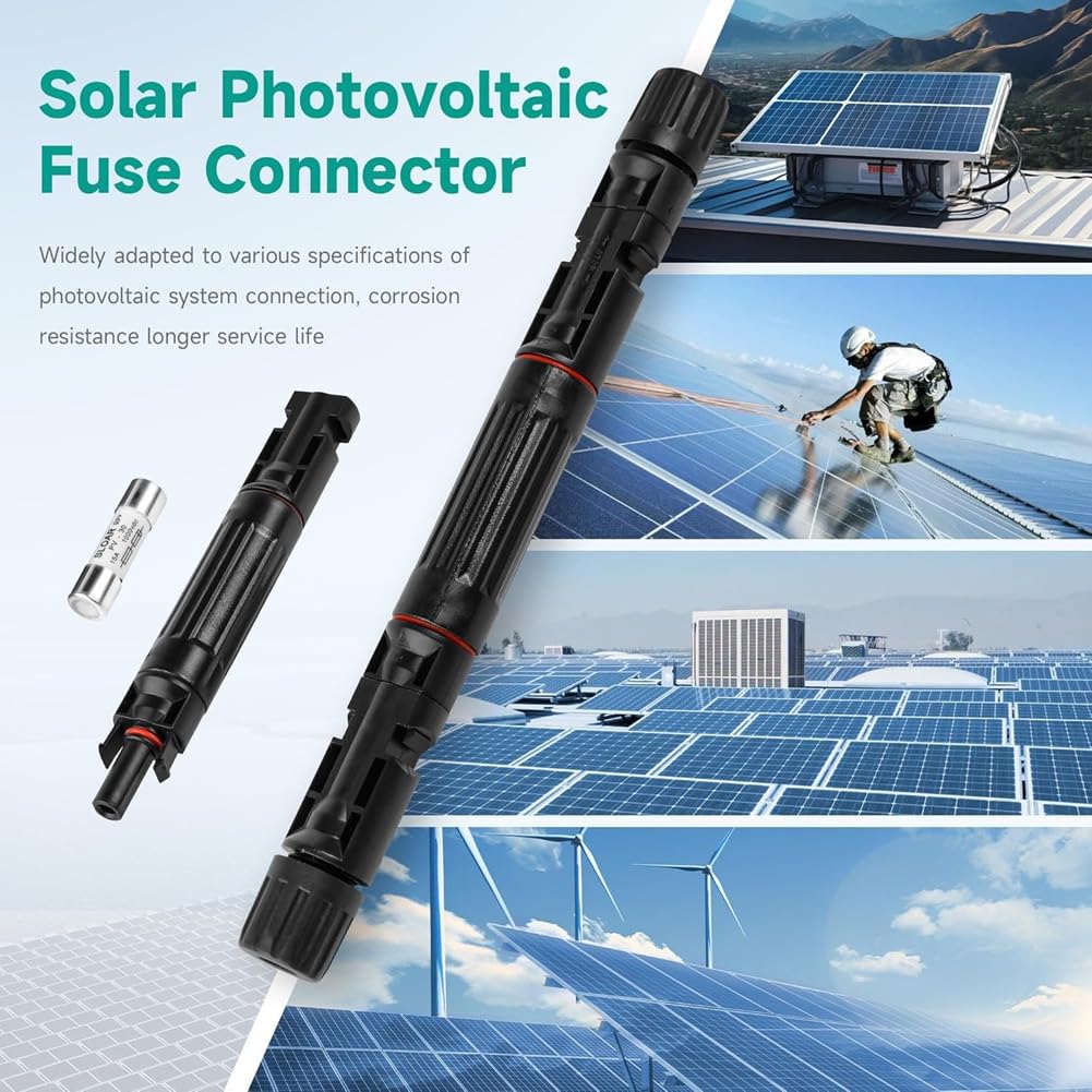 rieder Fusibile Solare 15A 1000V IP67 Portafusibile Solare Inline 2 Pezzi Fusibile Pannello Fotovoltaico Connettore Pannello Solare e Femmina