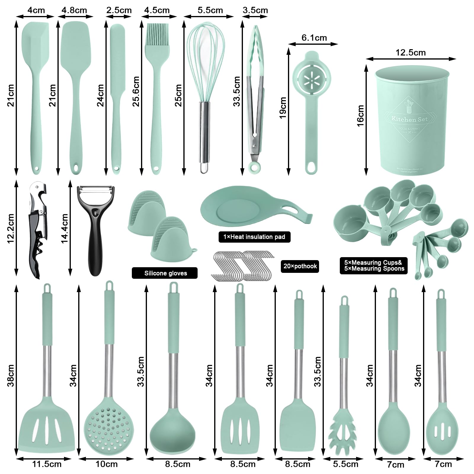 thumbnail: TAVADA 49-Delige Siliconen Keukengerei Set - Anti-Aanbak Hittebestendig Zwart